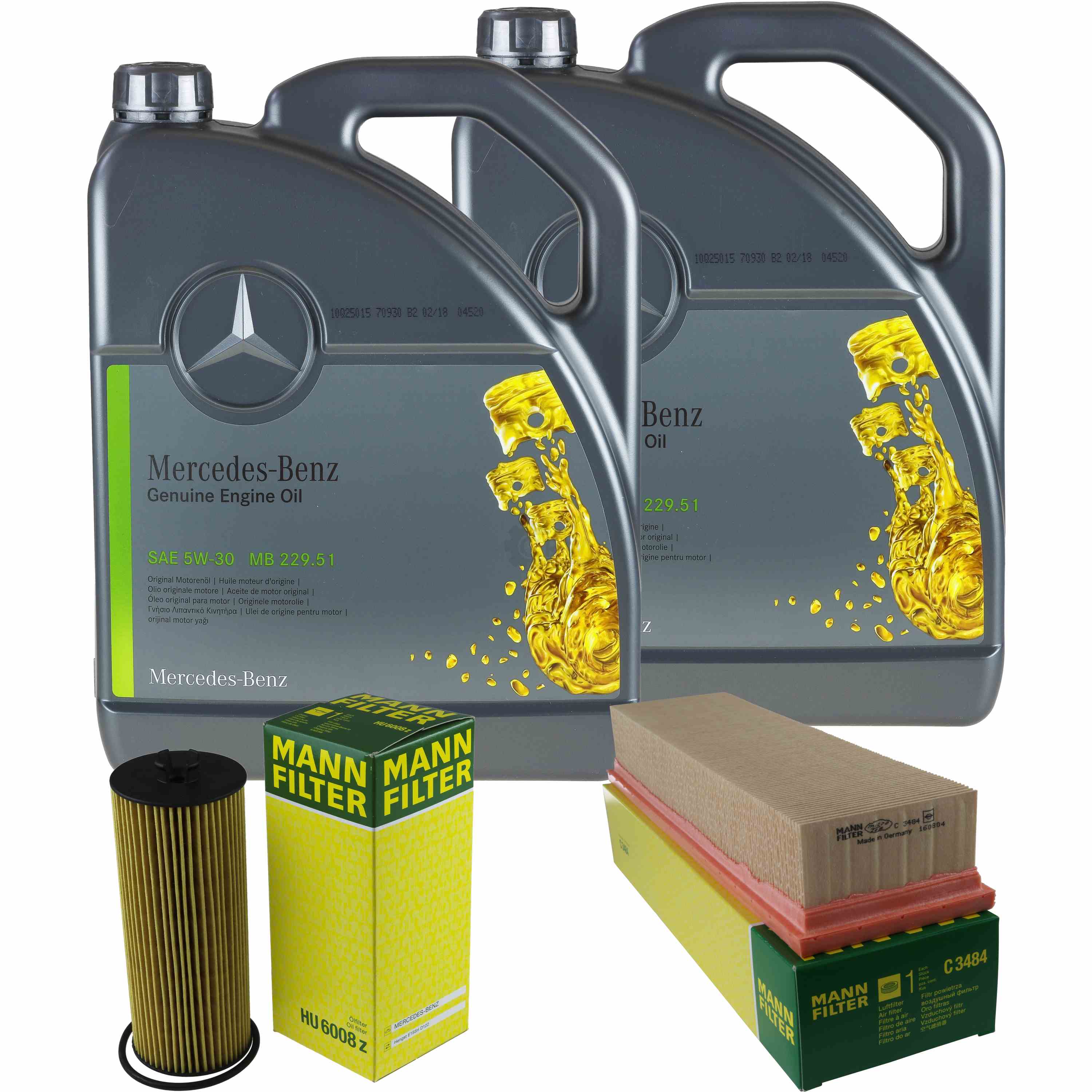 Pakiet kontrolny 10L Mercedes Oil 229.51 5W30 + filtr oleju MANN Air Filter 11134251 Okazja, obfite