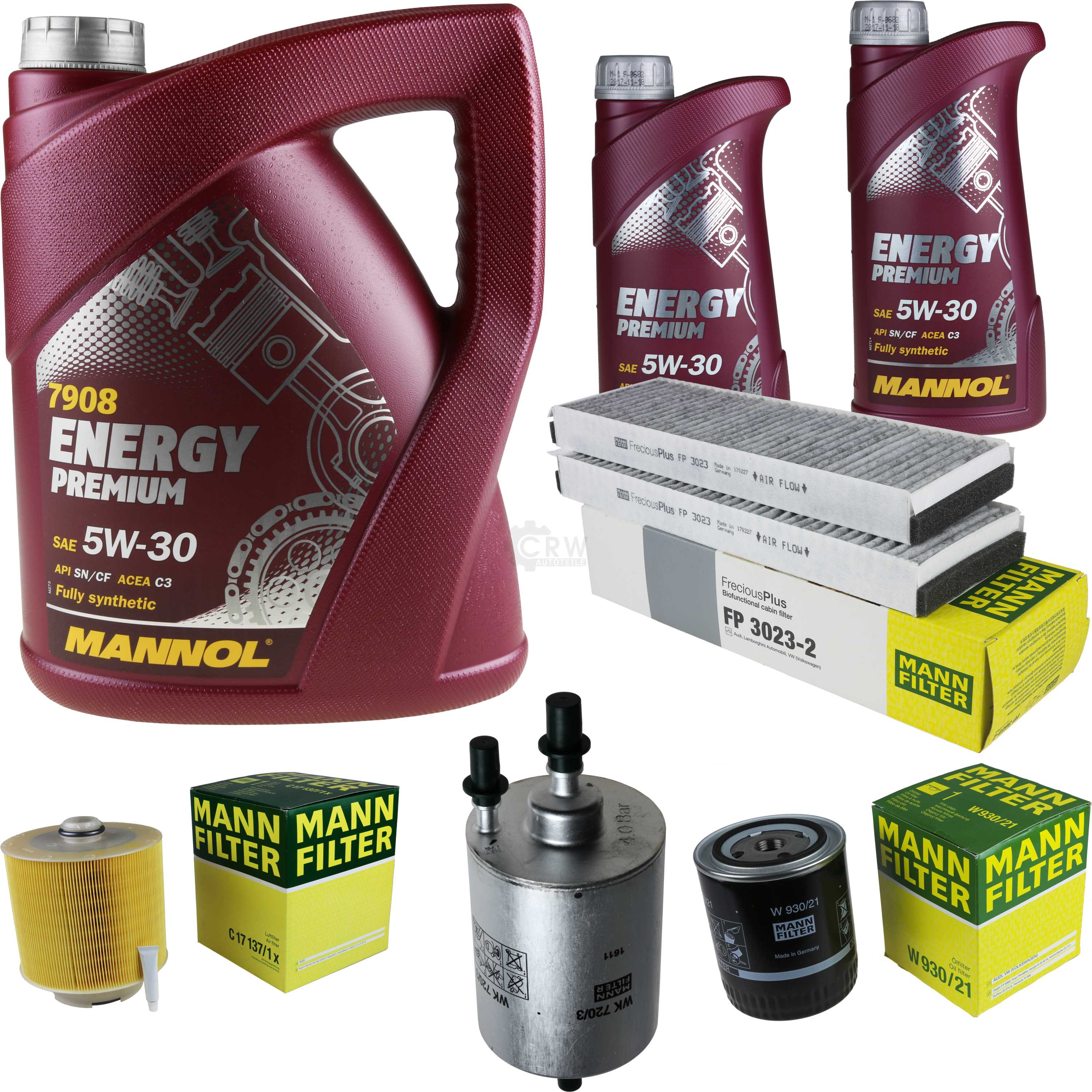 Kit Completo Ricambi MANNOL Per Cambio Olio E Filtri: 5L + 1L Olio Diesel TDI 5W-30 API SN/CF, Filtro Aria, Filtro Abitacolo E Filtro Olio MANN-FILTER. Perfetto Per Motori Diesel TDI. - 4