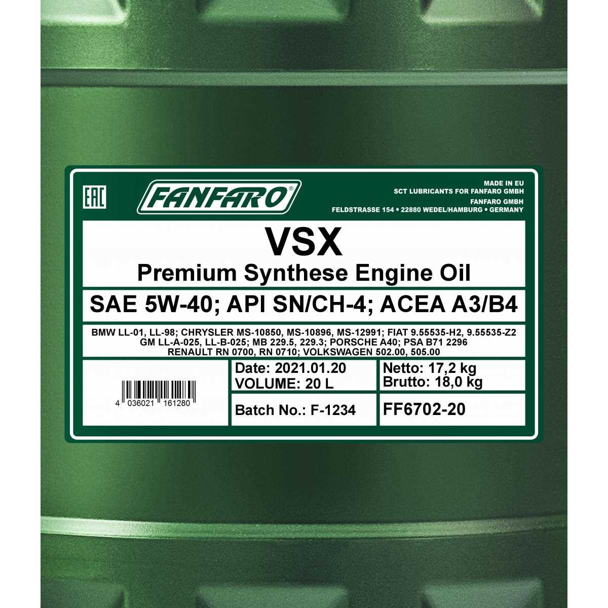 FANFARO Motoröl 5w-30 5w-40 1-20Liter 10w-40 Lsx Vsx Esx Vdx Pdx Tsn 0w-40 5w-20 - Bild 10 von 34