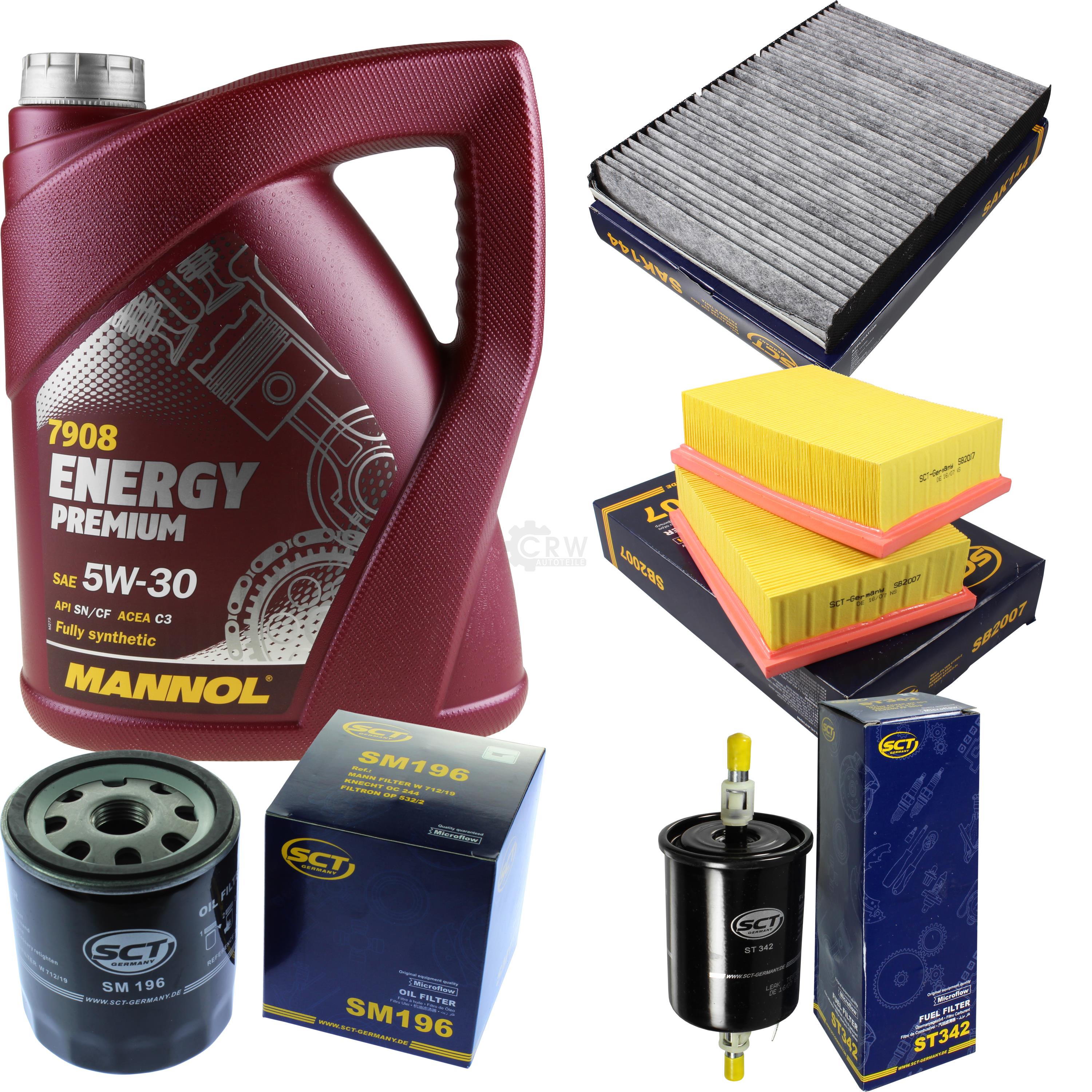 QR-PARTS Set Manutenzione Auto: 5L Olio MANNOL 5W-30 + Filtri MANN-FILTER (Aria, Abitacolo, Olio)