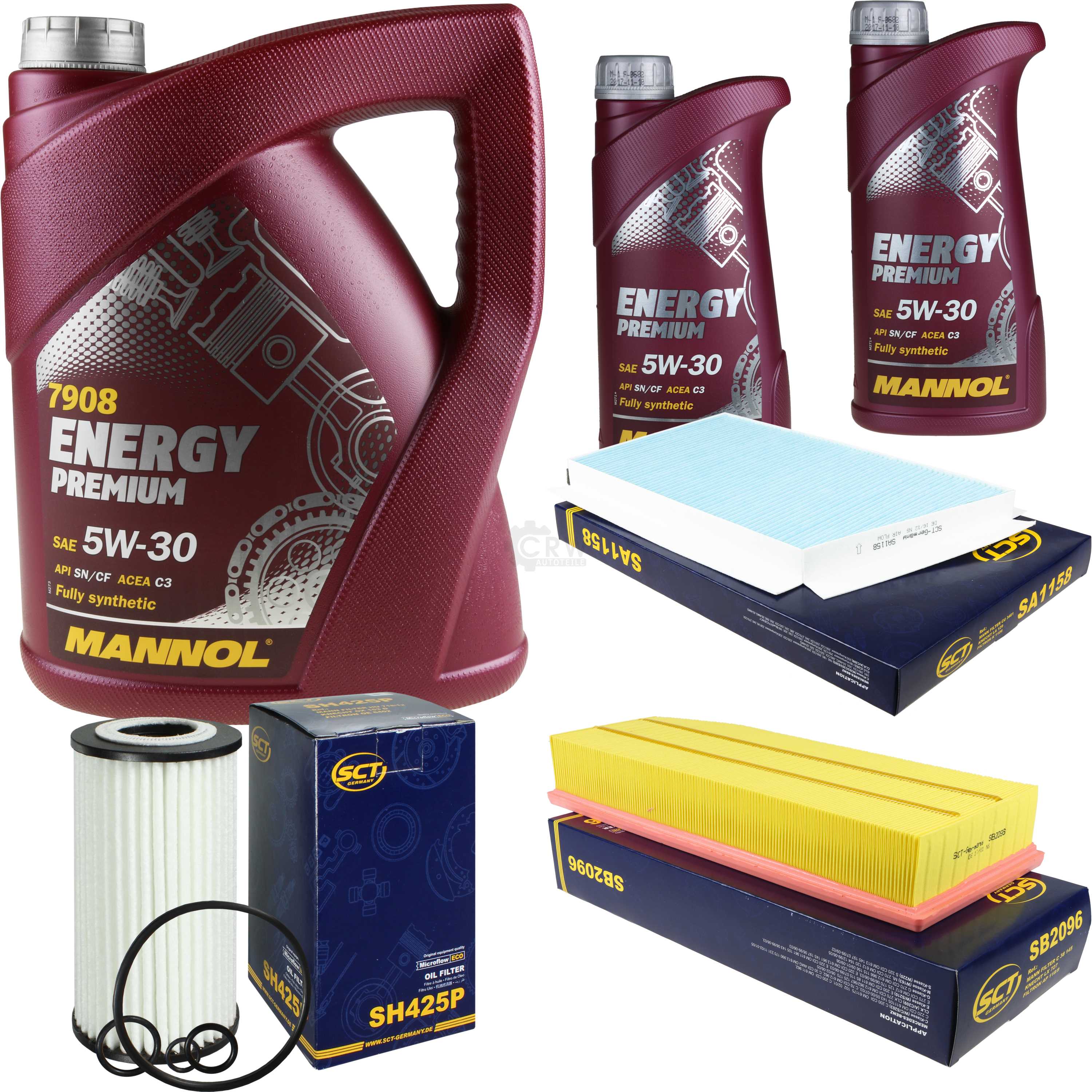 MANNOL Set Filtri E Olio Motore 5W-30 7 Litri + Filtri Aria/Abitacolo – Completo Di Manutenzione