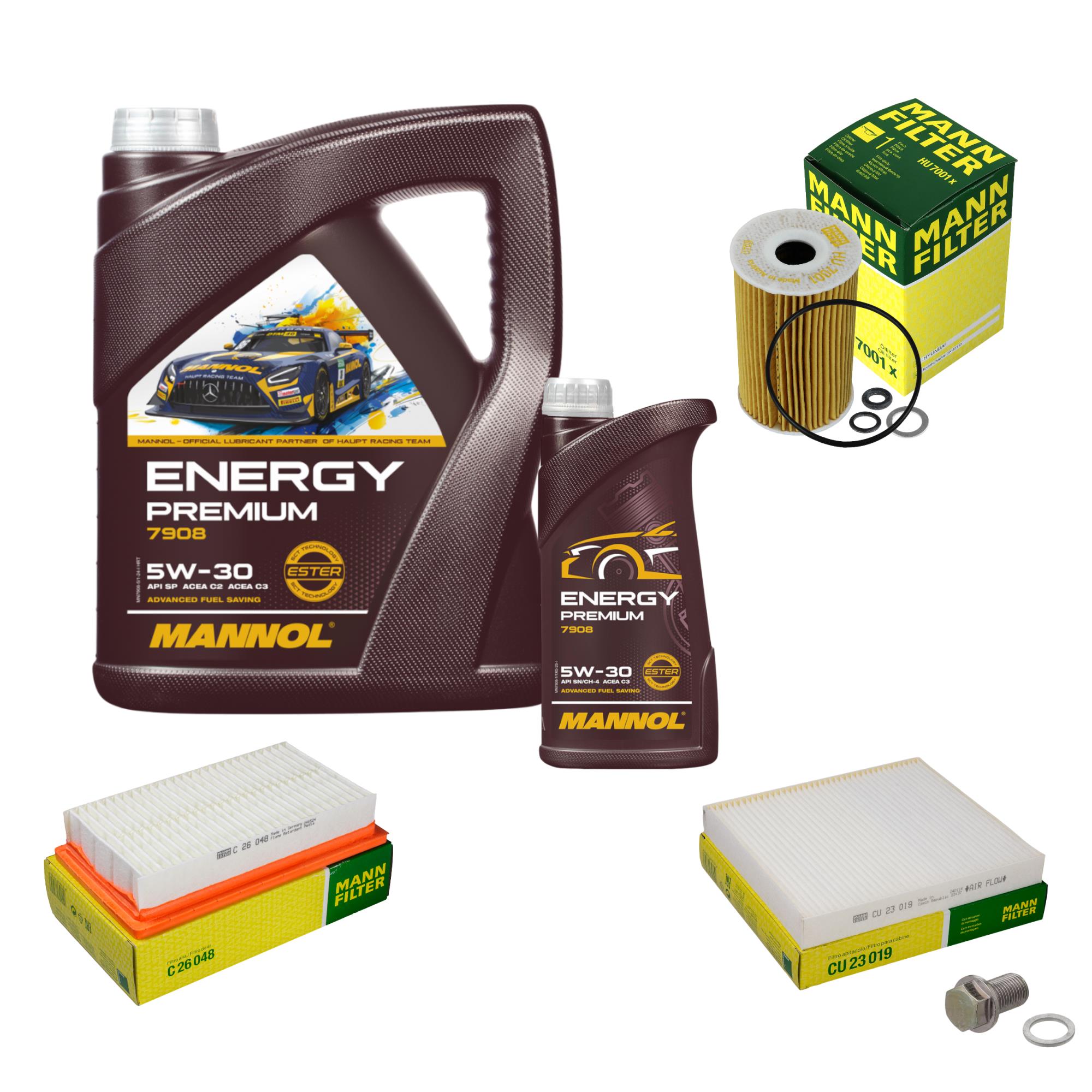 DENCKERMANN Inspektionspaket MANNOL Energy 5W-30 5L Für KIA Cerato 1.6 2.0