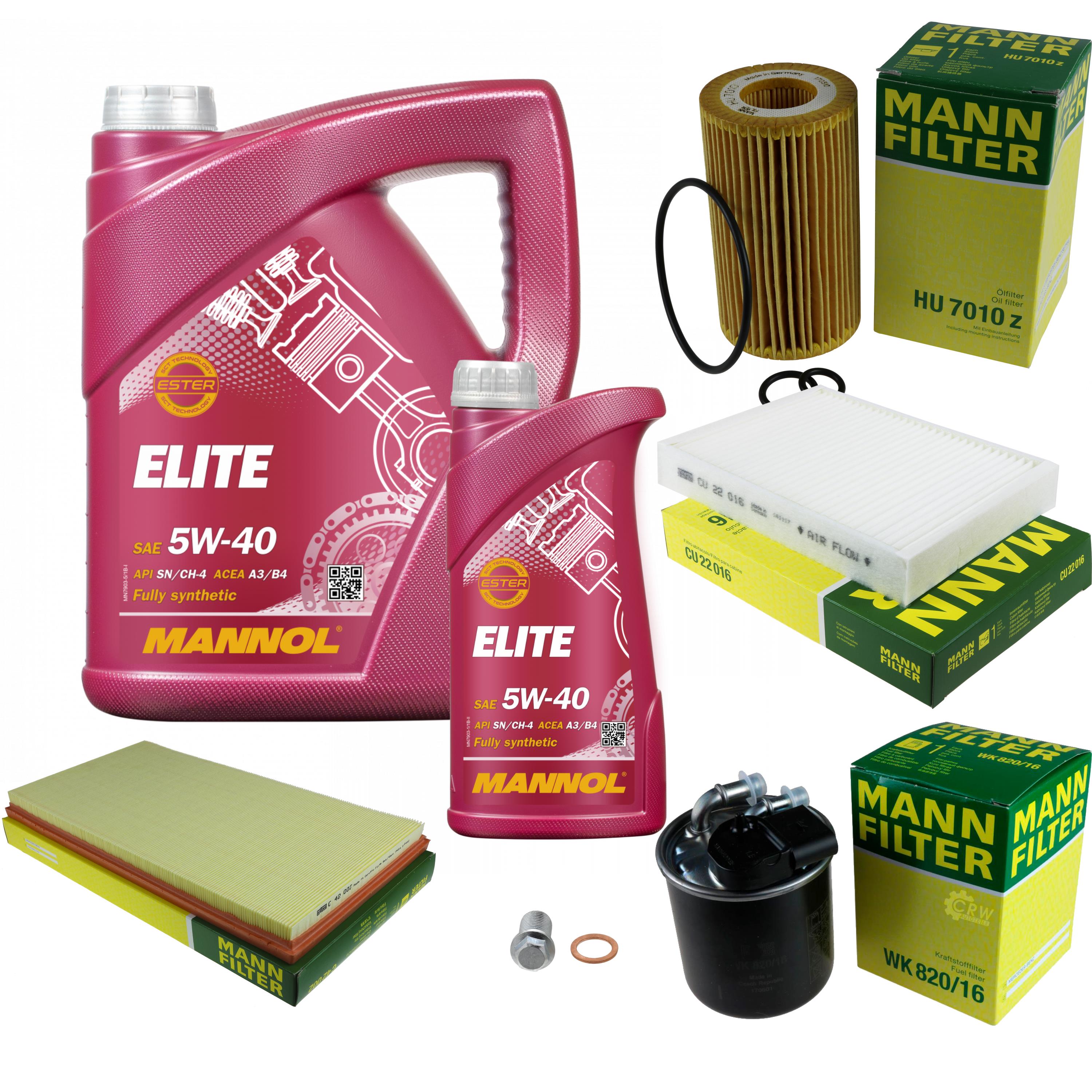 MANNOL Motoröl Set 5W-40 + Filter - 5 Liter Elite Mit Ölfilter & Dichtring