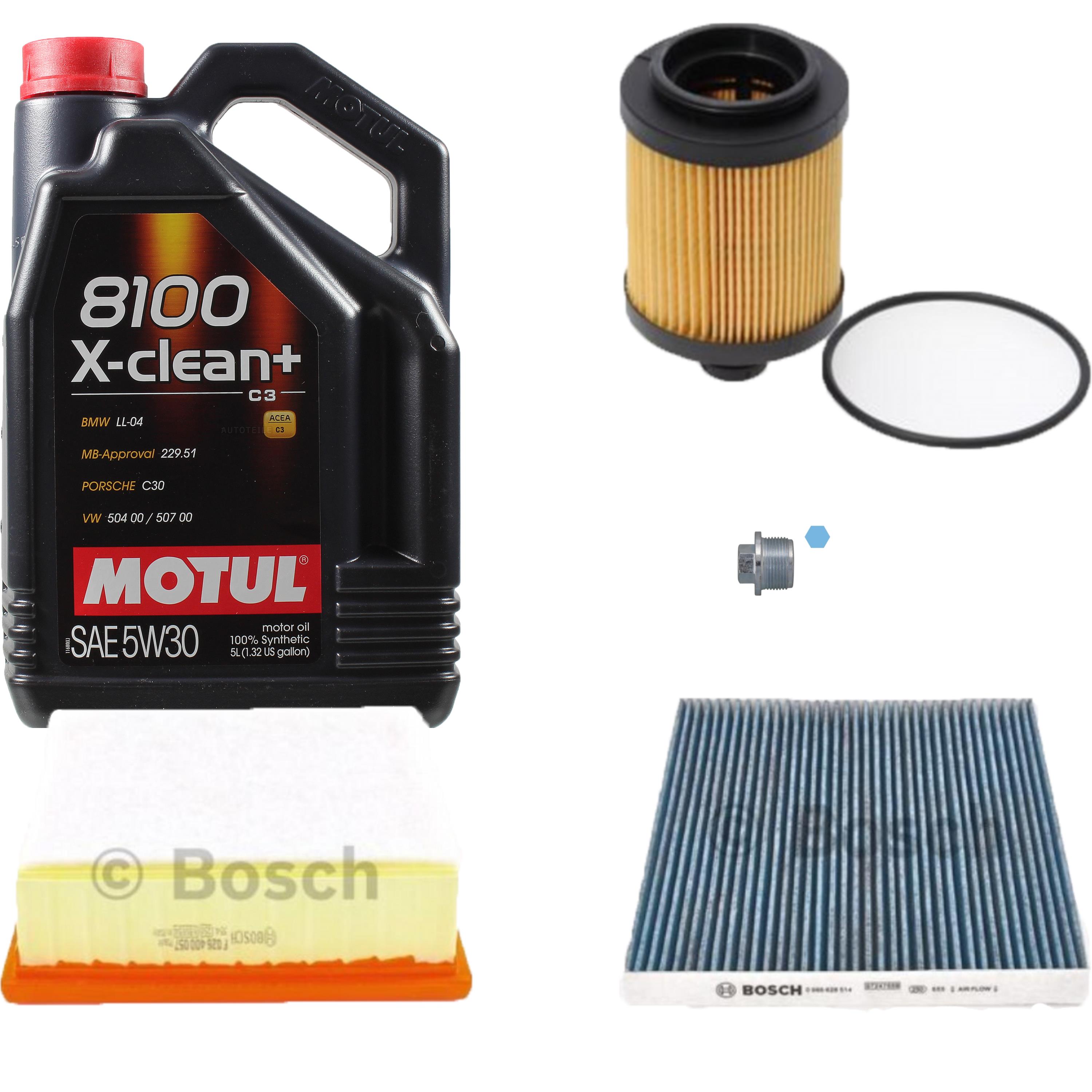 BOSCH INSPECTION SET 5L Motul 8100 X-Clean + 5W-30 pour Fiat Linea 1.6 ...